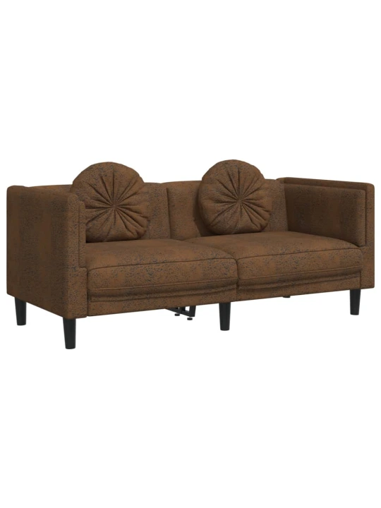 Dvivietė sofa su pagalvėlėmis, ruda, dirbtinė versta oda