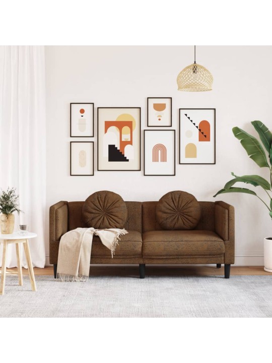 Dvivietė sofa su pagalvėlėmis, ruda, dirbtinė versta oda