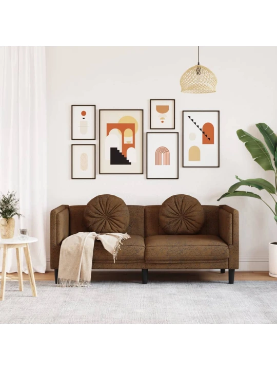 Dvivietė sofa su pagalvėlėmis, ruda, dirbtinė versta oda