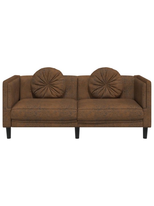 Dvivietė sofa su pagalvėlėmis, ruda, dirbtinė versta oda