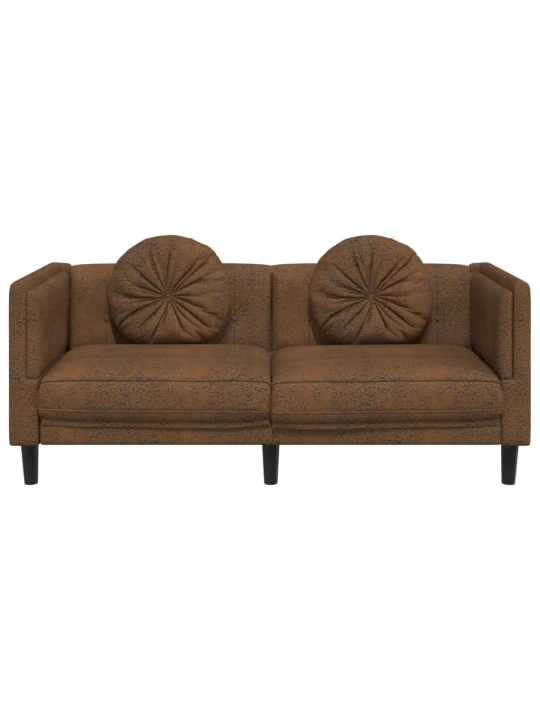 Dvivietė sofa su pagalvėlėmis, ruda, dirbtinė versta oda