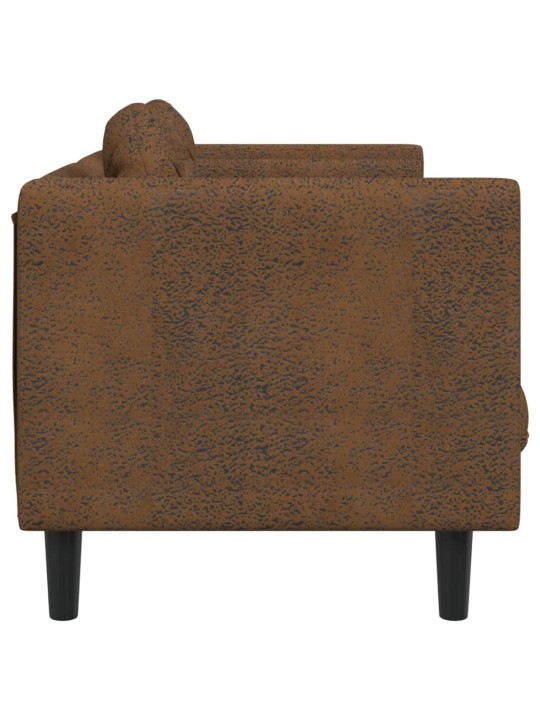 Dvivietė sofa su pagalvėlėmis, ruda, dirbtinė versta oda