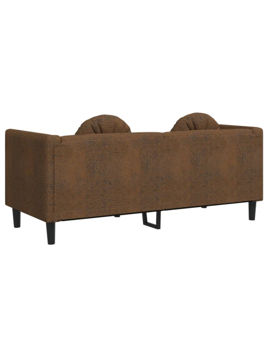 Dvivietė sofa su pagalvėlėmis, ruda, dirbtinė versta oda