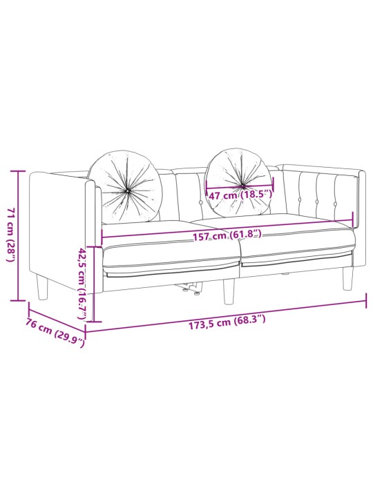 Dvivietė sofa su pagalvėlėmis, ruda, dirbtinė versta oda