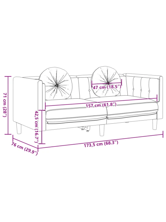 Dvivietė sofa su pagalvėlėmis, ruda, dirbtinė versta oda