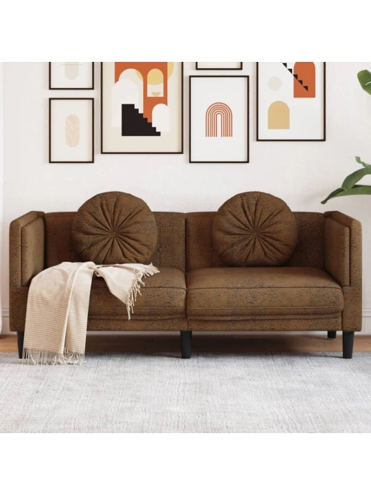 Dvivietė sofa su pagalvėlėmis, ruda, dirbtinė versta oda
