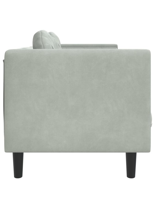 Trivietė sofa su pagalvėlėmis, šviesiai pilkos spalvos, aksomas