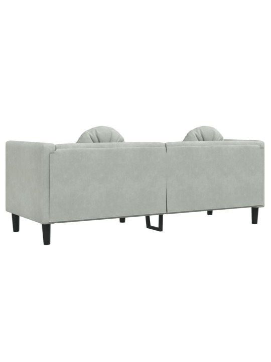 Trivietė sofa su pagalvėlėmis, šviesiai pilkos spalvos, aksomas