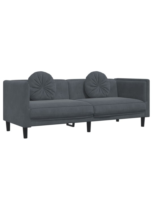 Trivietė sofa su pagalvėlėmis, tamsiai pilkos spalvos, aksomas