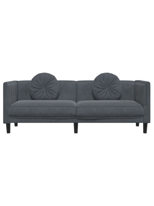 Trivietė sofa su pagalvėlėmis, tamsiai pilkos spalvos, aksomas