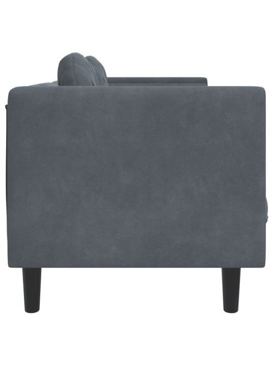 Trivietė sofa su pagalvėlėmis, tamsiai pilkos spalvos, aksomas