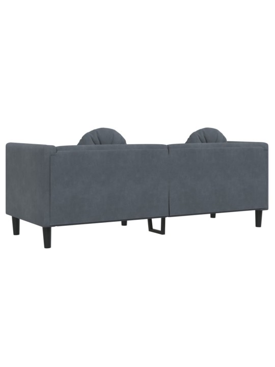 Trivietė sofa su pagalvėlėmis, tamsiai pilkos spalvos, aksomas