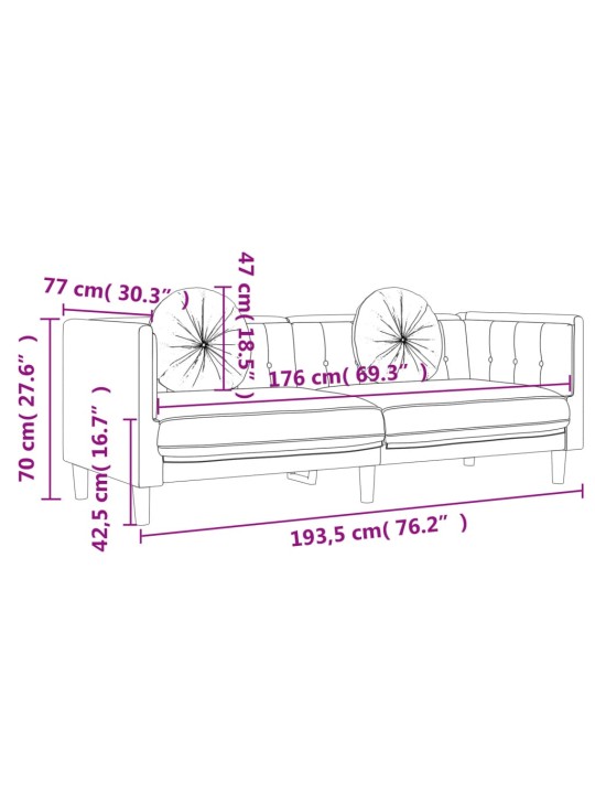 Trivietė sofa su pagalvėlėmis, tamsiai pilkos spalvos, aksomas