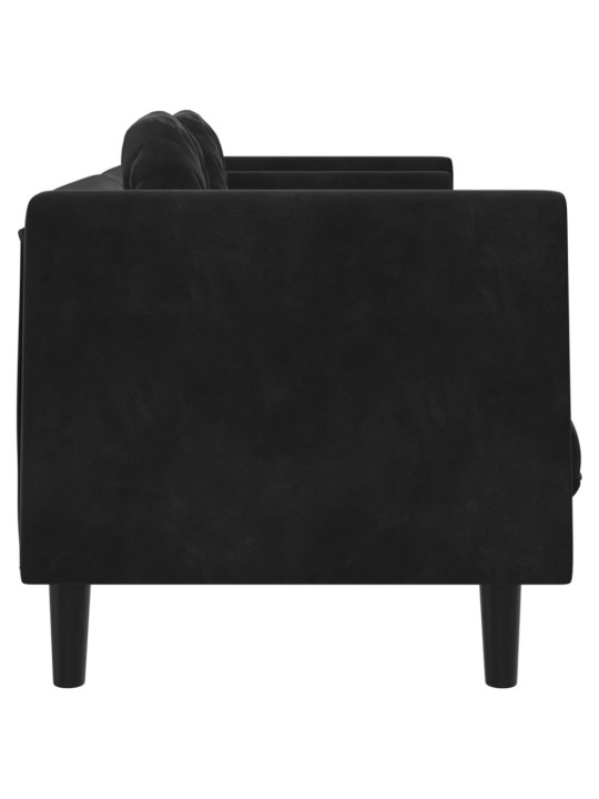 Trivietė sofa su pagalvėlėmis, juodos spalvos, aksomas