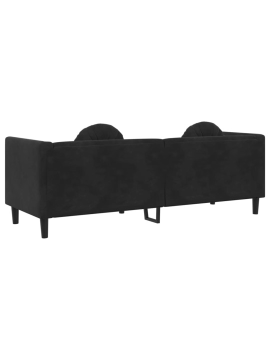 Trivietė sofa su pagalvėlėmis, juodos spalvos, aksomas