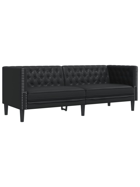 Trivietė chesterfield sofa, juodos spalvos, dirbtinė oda