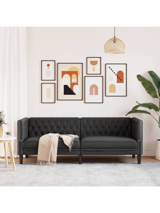 Trivietė chesterfield sofa, juodos spalvos, dirbtinė oda