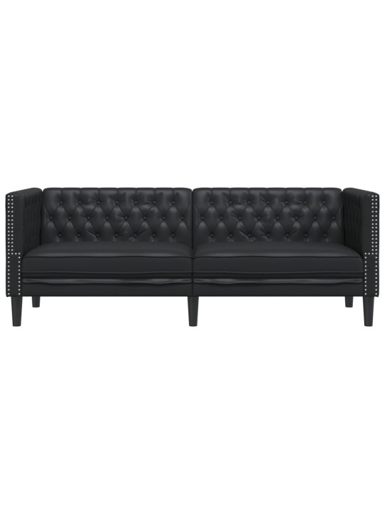 Trivietė chesterfield sofa, juodos spalvos, dirbtinė oda
