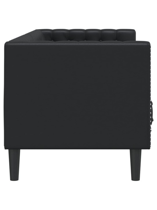 Trivietė chesterfield sofa, juodos spalvos, dirbtinė oda