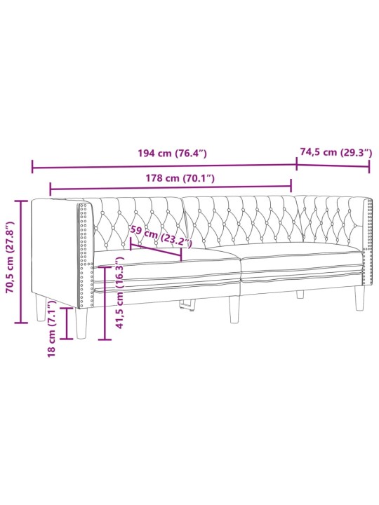 Trivietė chesterfield sofa, juodos spalvos, dirbtinė oda