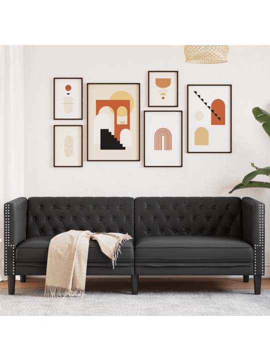 Trivietė chesterfield sofa, juodos spalvos, dirbtinė oda