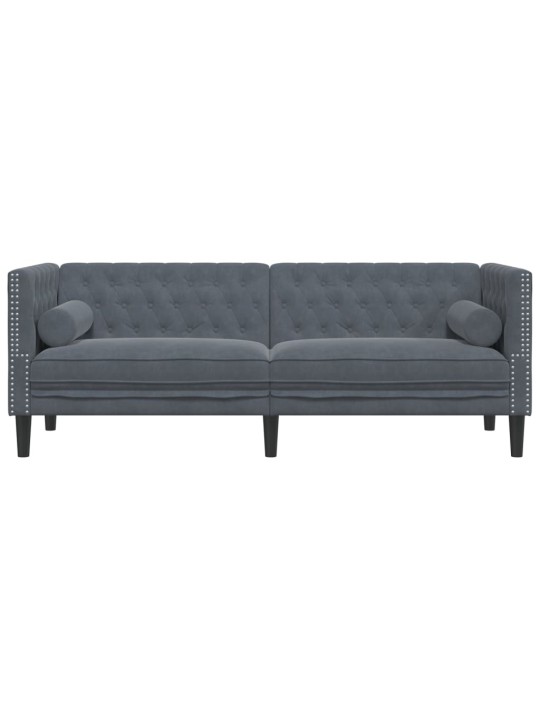 Trivietė chesterfield sofa su pagalvėlėmis, pilka, aksomas