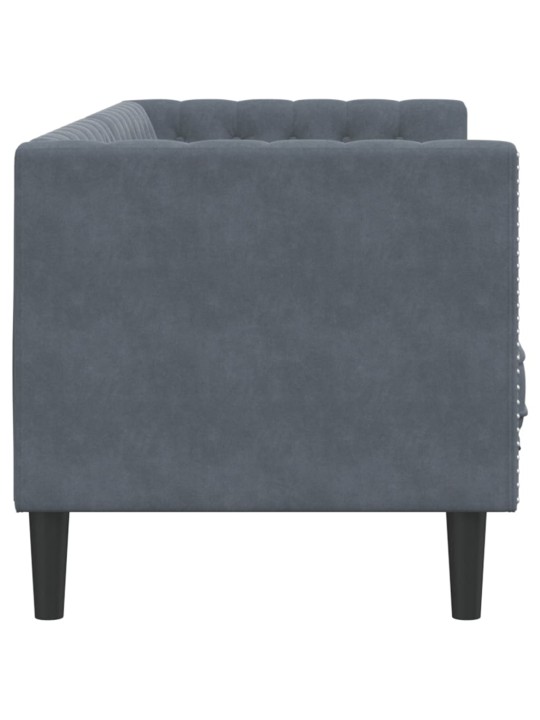 Trivietė chesterfield sofa su pagalvėlėmis, pilka, aksomas