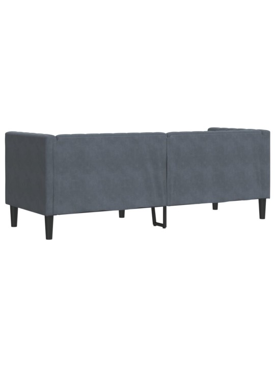 Trivietė chesterfield sofa su pagalvėlėmis, pilka, aksomas