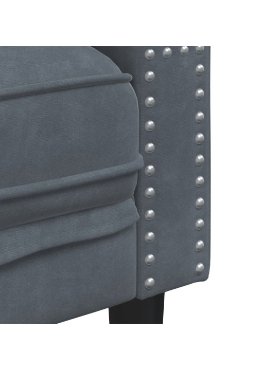 Trivietė chesterfield sofa su pagalvėlėmis, pilka, aksomas