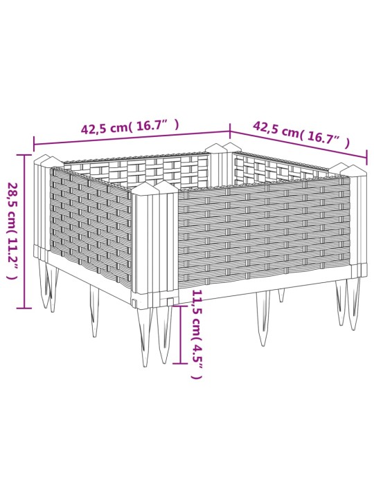 Sodo lovelis su kuoliukais, rudas, 42,5x42,5x28,5cm, PP
