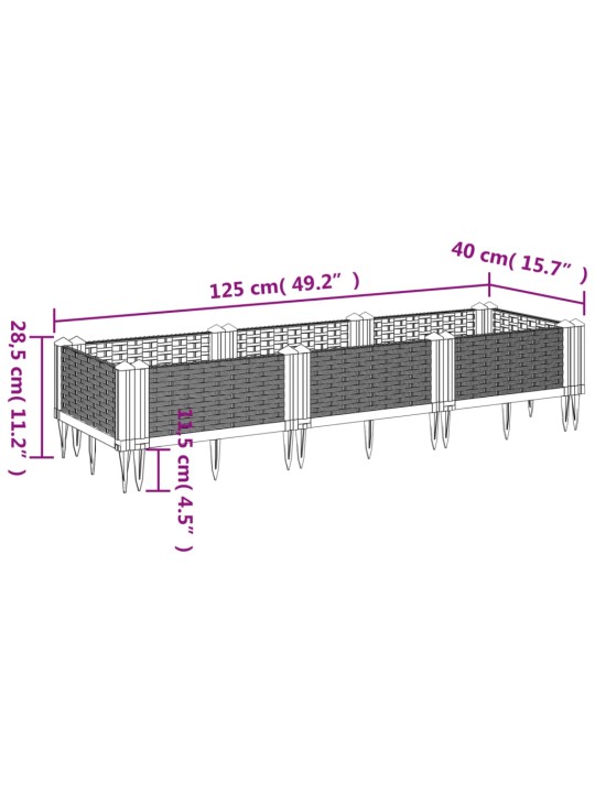 Sodo lovelis su kuoliukais, pilkas, 125x40x28,5cm, PP
