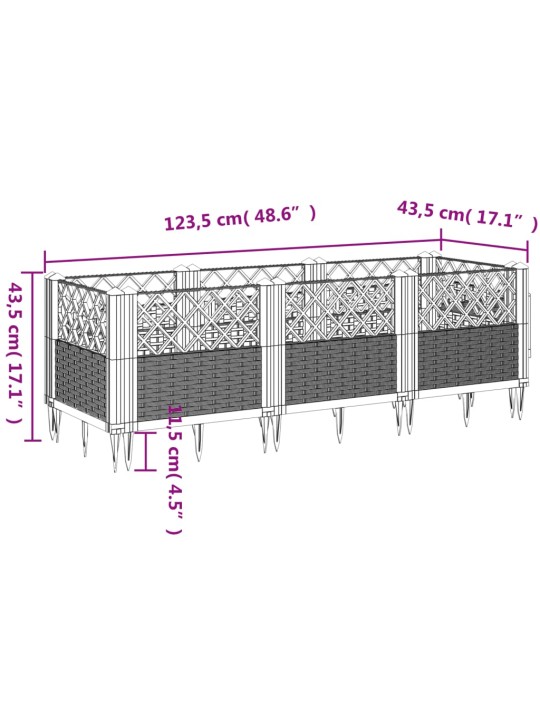 Sodo lovelis su kuoliukais, pilkas, 123,5x43,5x43,5cm, PP