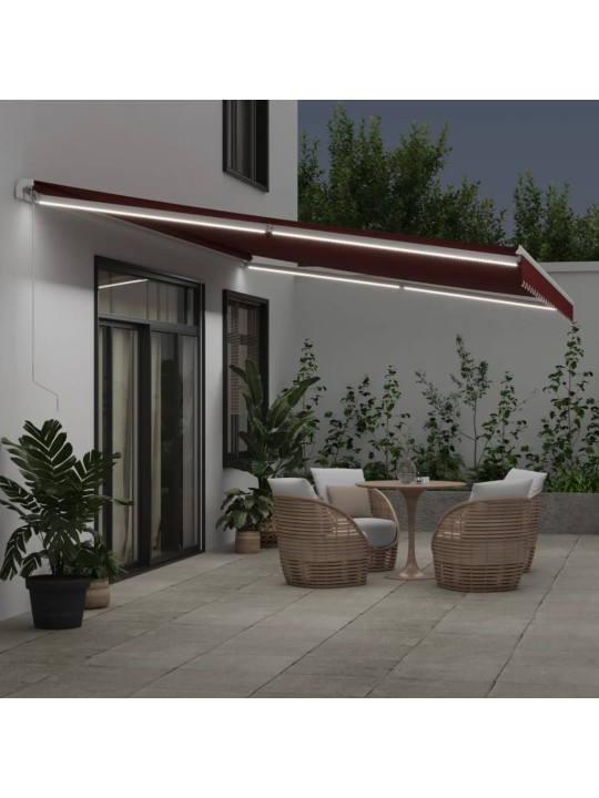 Rankiniu būdu ištraukiama markizė su LED, bordo, 600x300cm