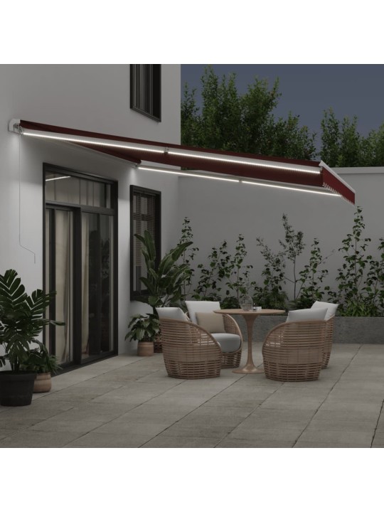 Rankiniu būdu ištraukiama markizė su LED, bordo, 500x350cm