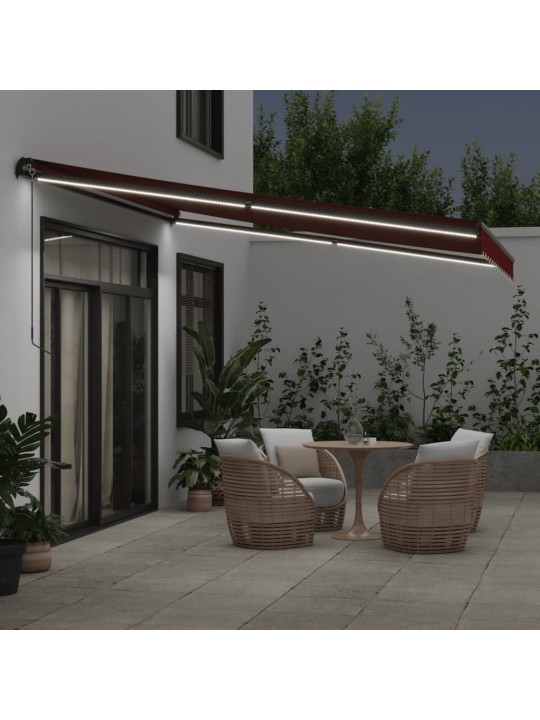 Rankiniu būdu ištraukiama markizė su LED, bordo, 400x350cm