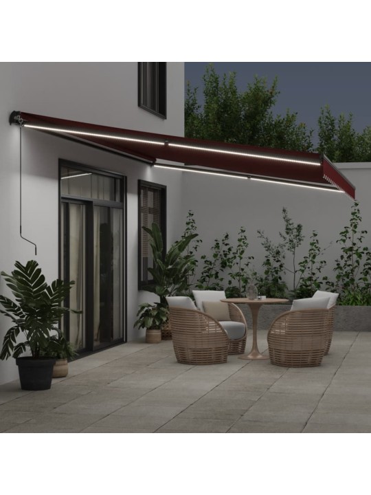 Rankiniu būdu ištraukiama markizė su LED, bordo, 500x350cm