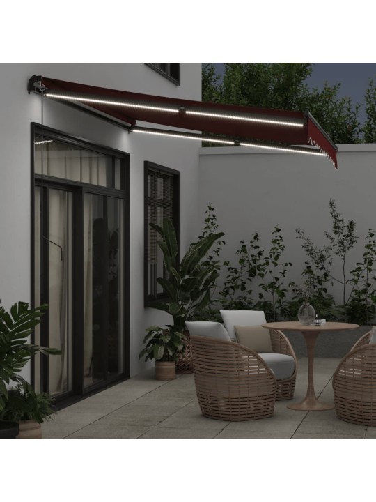 Rankiniu būdu ištraukiama markizė su LED, bordo, 300x250cm