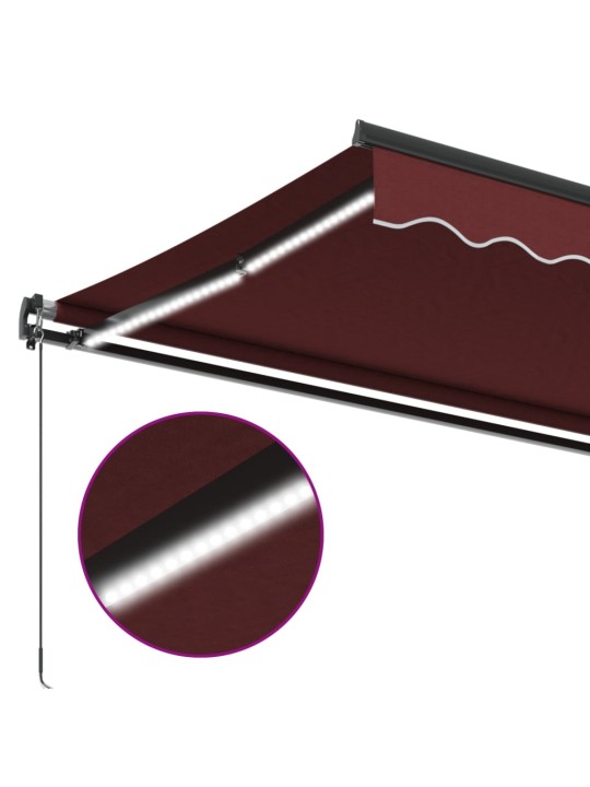 Rankiniu būdu ištraukiama markizė su LED, bordo, 350x250cm