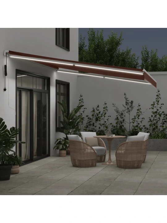 Automatinė ištraukiama markizė su LED, ruda, 450x300cm