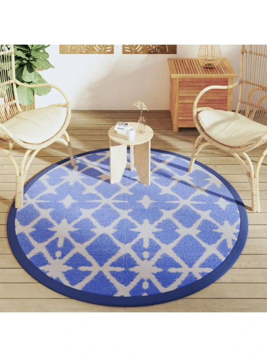 Lauko kilimas, mėlynos ir baltos spalvos, 160cm skersmens, PP