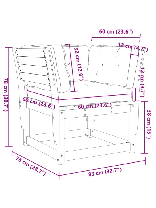 Sodo sofos dalis su pagalvėlėmis, 83x73x78cm, impregnuota pušis