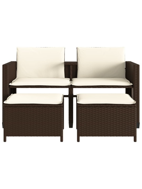 Dvivietė sodo sofa su staliuku/taburetėmis, ruda, poliratanas