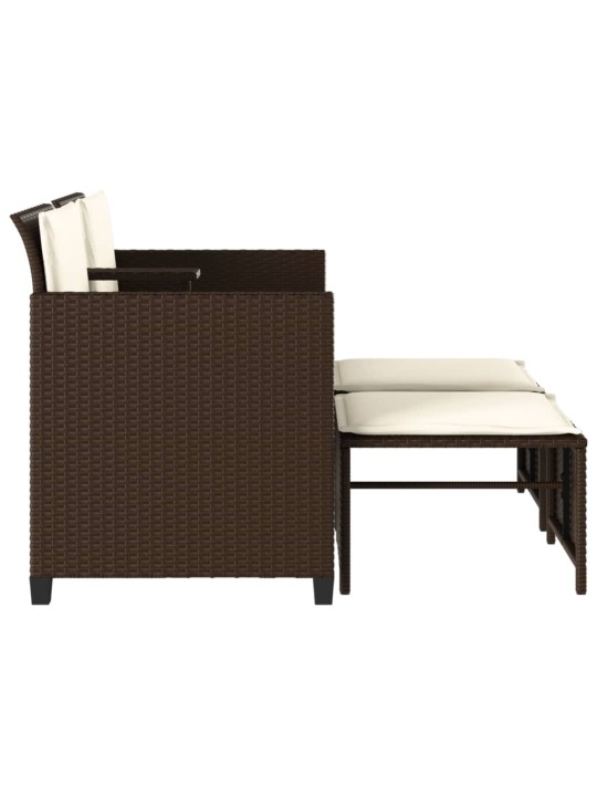 Dvivietė sodo sofa su staliuku/taburetėmis, ruda, poliratanas