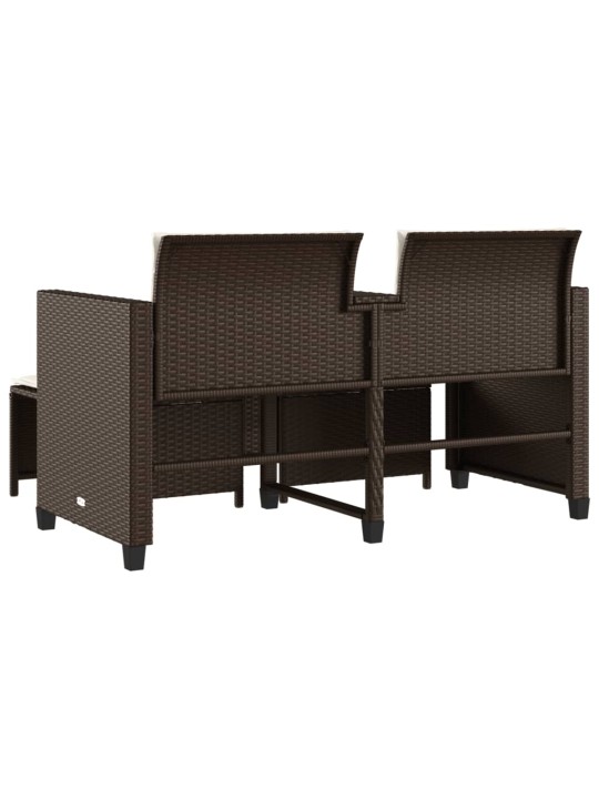 Dvivietė sodo sofa su staliuku/taburetėmis, ruda, poliratanas