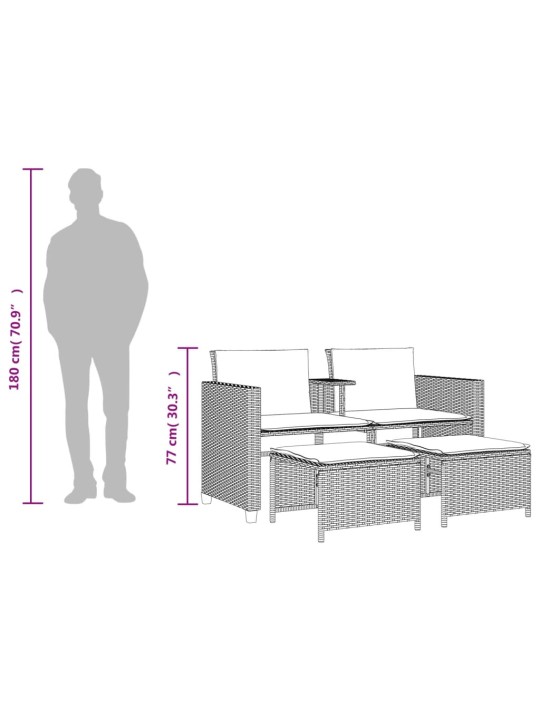Dvivietė sodo sofa su staliuku/taburetėmis, ruda, poliratanas