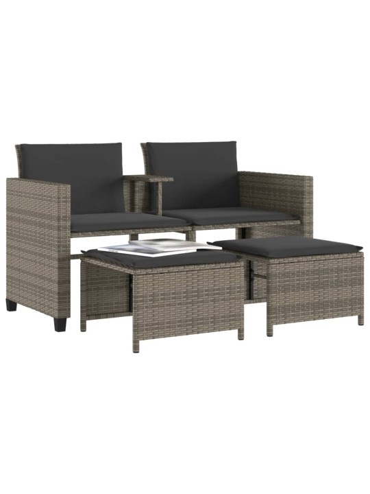 Dvivietė sodo sofa su staliuku/taburetėmis, pilka, poliratanas