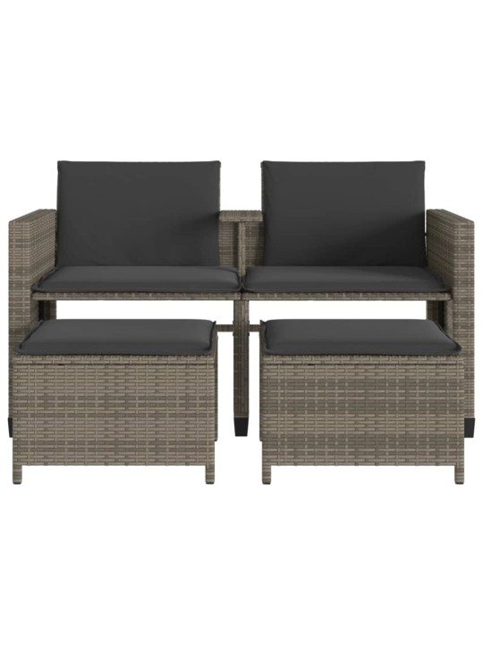 Dvivietė sodo sofa su staliuku/taburetėmis, pilka, poliratanas