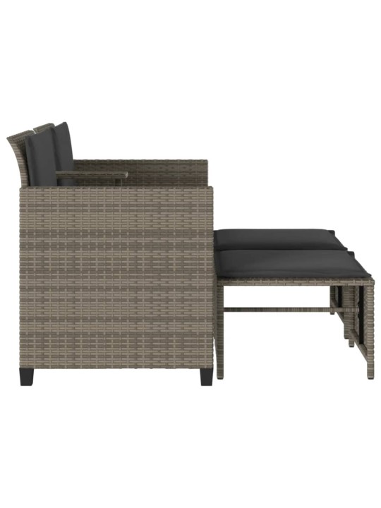 Dvivietė sodo sofa su staliuku/taburetėmis, pilka, poliratanas
