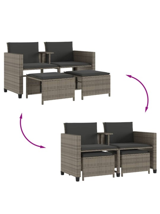 Dvivietė sodo sofa su staliuku/taburetėmis, pilka, poliratanas