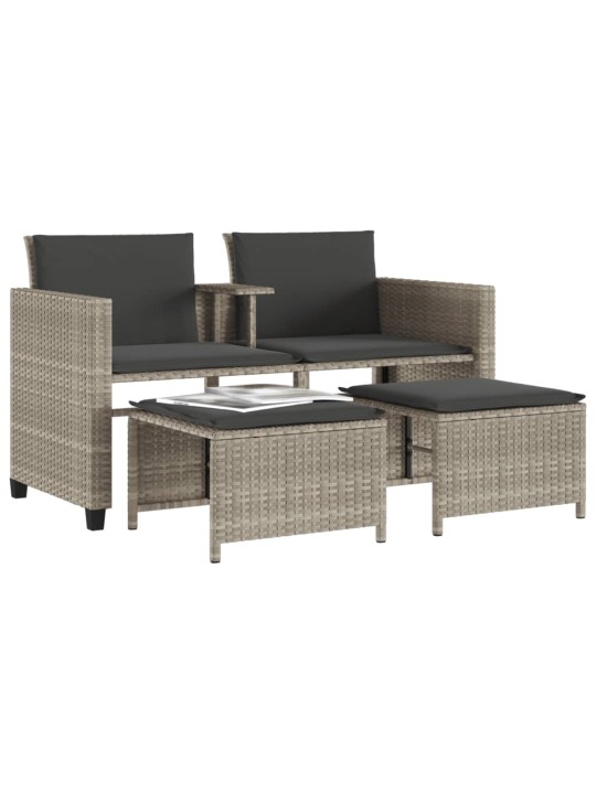 Dvivietė sodo sofa su staliuku/taburetėmis, pilka, poliratanas